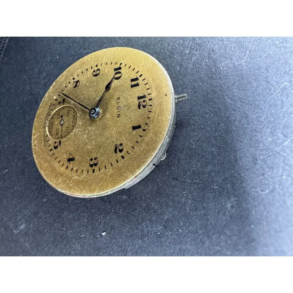Vintage Elgin USA Pocket Watch Movement Gold Tone Dial 14.4MM For Parts/ Repair
